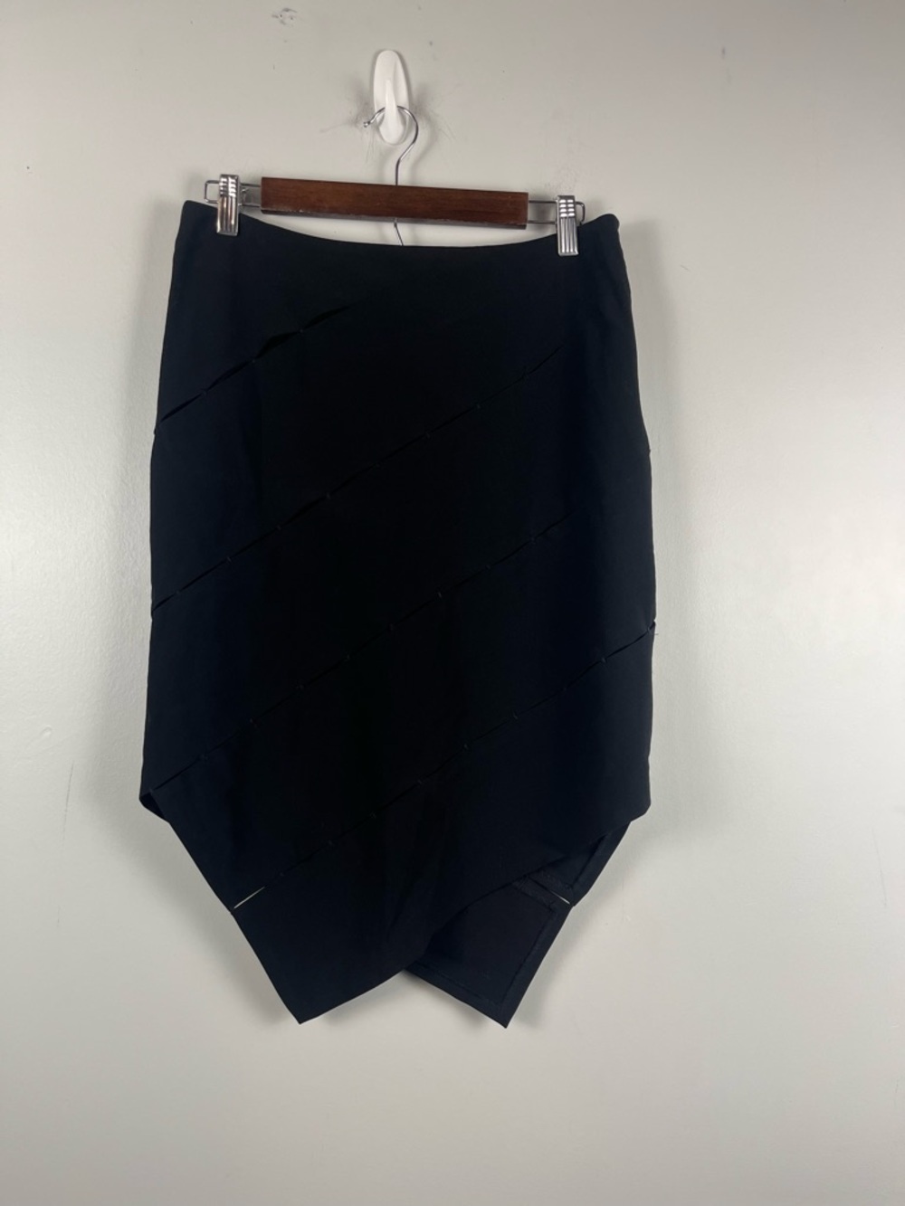 Proenza Schoule wool silk blend black asymmetrical handkerchief hem skirt size 6 - Picture 4 of 11